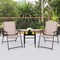 Costway 4 pcs Patio Folding Sling Dining Chairs Armrests Steel Frame Outdoor Beige/Grey